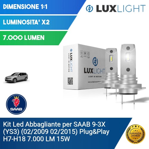 Kit Led Abbagliante per SAAB 9-3X (YS3) (02/2009 02/2015) Plug&Play H7-H18 7.000 LM 15W