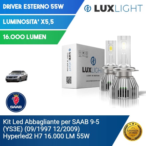 Kit Led Abbagliante per SAAB 9-5 (YS3E) (09/1997 12/2009) Hyperled2 H7 16.000 LM 55W