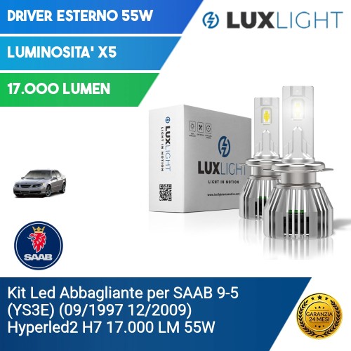 Kit Led Abbagliante per SAAB 9-5 (YS3E) (09/1997 12/2009) Hyperled2 H7 17.000 LM 55W