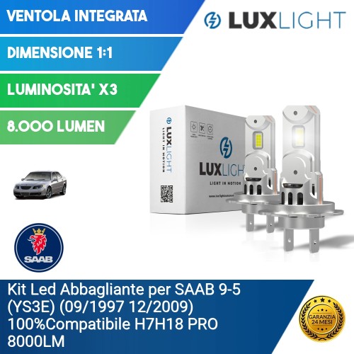 Kit Led Abbagliante per SAAB 9-5 (YS3E) (09/1997 12/2009) 100%Compatibile H7H18 PRO 8000LM