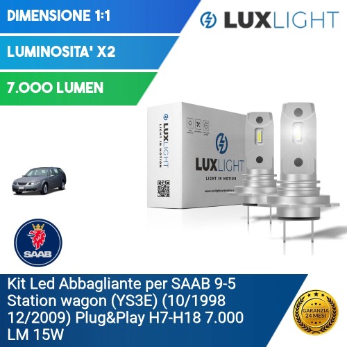 Kit Led Abbagliante per SAAB 9-5 Station wagon (YS3E) (10/1998 12/2009) Plug&Play H7-H18 7.000 LM 15W