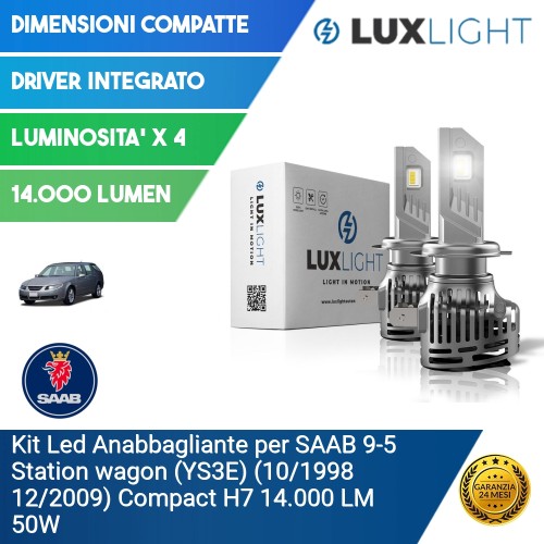 Kit Led Anabbagliante per SAAB 9-5 Station wagon (YS3E) (10/1998 12/2009) Compact H7 14.000 LM 50W