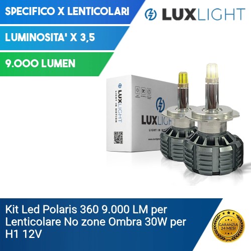 Kit Led Polaris 360 9.000 LM per Lenticolare No zone Ombra 30W per H1 12V