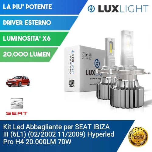 Kit Led Abbagliante per SEAT IBIZA III (6L1) (02/2002 11/2009) Hyperled Pro H4 20.000LM 70W