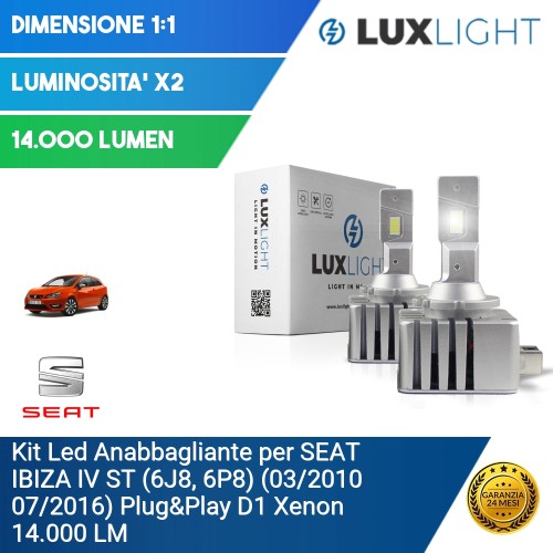 Kit Led Anabbagliante per SEAT IBIZA IV ST (6J8, 6P8) (03/2010 07/2016) Plug&Play D1 Xenon 14.000 LM