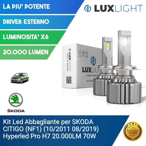 Kit Led Abbagliante per SKODA CITIGO (NF1) (10/2011 08/2019) Hyperled Pro H7 20.000LM 70W