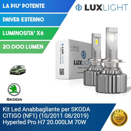Kit Led Anabbagliante per SKODA CITIGO (NF1) (10/2011 08/2019) Hyperled Pro H7 20.000LM 70W
