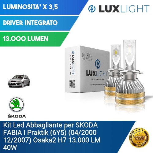 Kit Led Abbagliante per SKODA FABIA I Praktik (6Y5) (04/2000 12/2007) Osaka2 H7 13.000 LM 40W