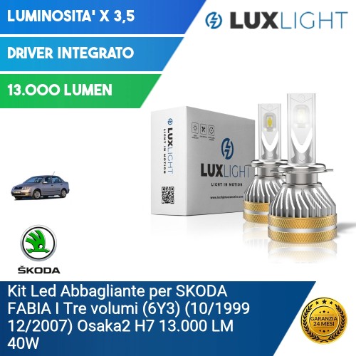 Kit Led Abbagliante per SKODA FABIA I Tre volumi (6Y3) (10/1999 12/2007) Osaka2 H7 13.000 LM 40W