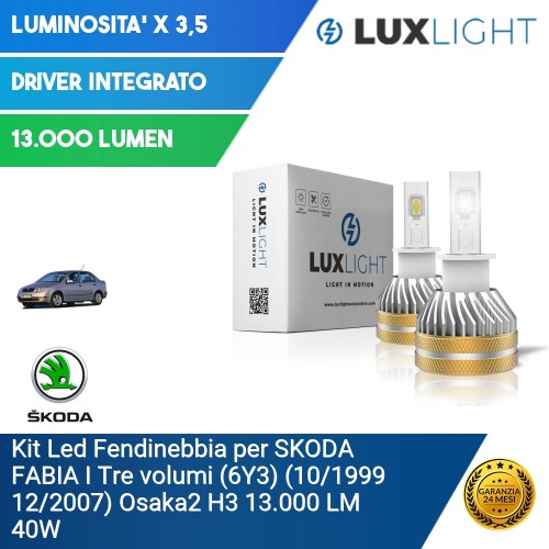 Kit Led Fendinebbia per SKODA FABIA I Tre volumi (6Y3) (10/1999 12/2007) Osaka2 H3 13.000 LM 40W