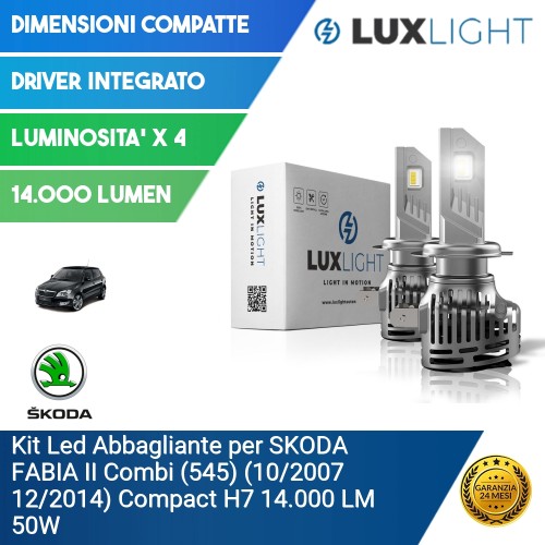 Kit Led Abbagliante per SKODA FABIA II Combi (545) (10/2007 12/2014) Compact H7 14.000 LM 50W