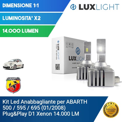 Kit Led Anabbagliante per ABARTH 500 / 595 / 695 (01/2008) Plug&Play D1 Xenon 14.000 LM