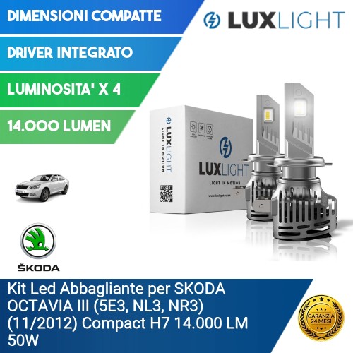 Kit Led Abbagliante per SKODA OCTAVIA III (5E3, NL3, NR3) (11/2012) Compact H7 14.000 LM 50W