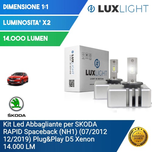 Kit Led Abbagliante per SKODA RAPID Spaceback (NH1) (07/2012 12/2019) Plug&Play D5 Xenon 14.000 LM