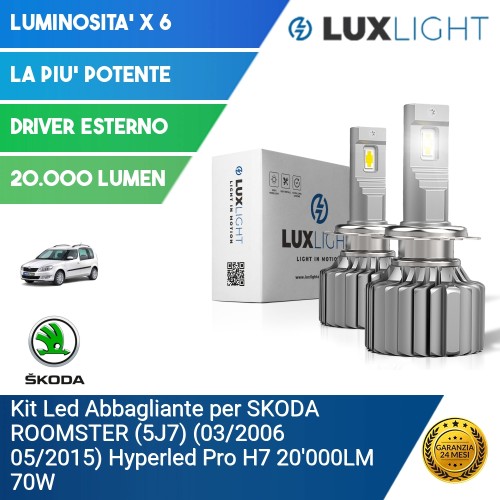 Kit Led Abbagliante per SKODA ROOMSTER (5J7) (03/2006 05/2015) Hyperled Pro H7 20'000LM 70W