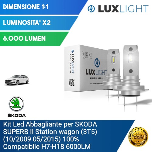 Kit Led Abbagliante per SKODA SUPERB II Station wagon (3T5) (10/2009 05/2015) 100% Compatibile H7-H18 6000LM