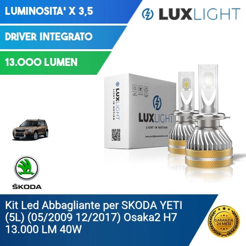 Kit Led Abbagliante per SKODA YETI (5L) (05/2009 12/2017) Osaka2 H7 13.000 LM 40W