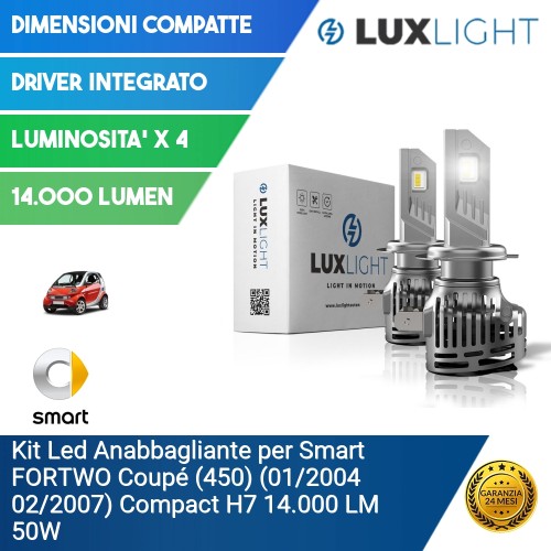 Kit Led Anabbagliante per Smart FORTWO Coupé (450) (01/2004 02/2007) Compact H7 14.000 LM 50W