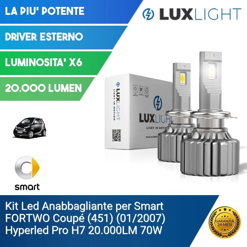 Kit Led Anabbagliante per Smart FORTWO Coupé (451) (01/2007) Hyperled Pro H7 20.000LM 70W