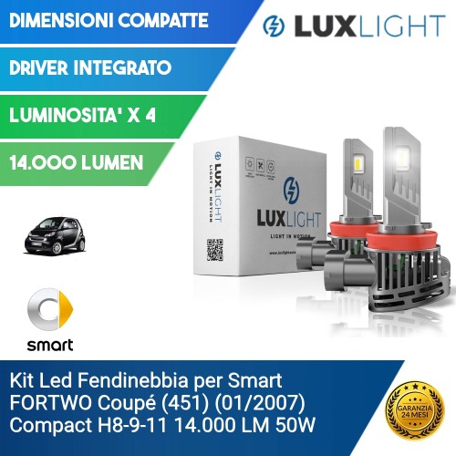 Kit Led Fendinebbia per Smart FORTWO Coupé (451) (01/2007) Compact H8-9-11 14.000 LM 50W