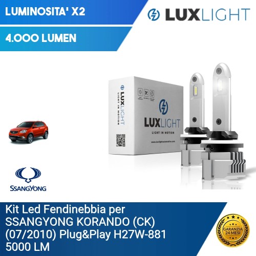 Kit Led Fendinebbia per SSANGYONG KORANDO (CK) (07/2010) Plug&Play H27W-881 5000 LM