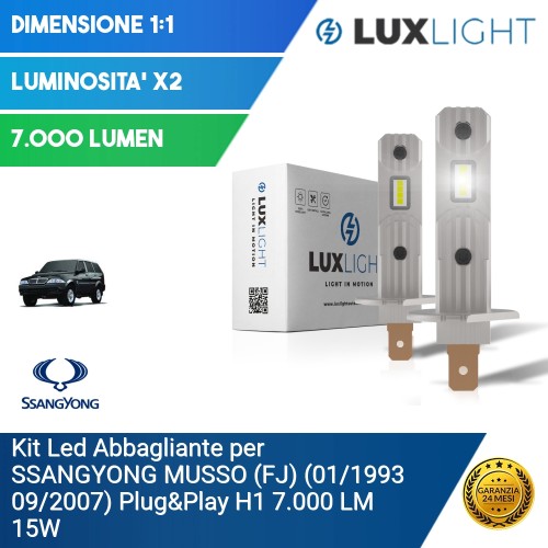 Kit Led Abbagliante per SSANGYONG MUSSO (FJ) (01/1993 09/2007) Plug&Play H1 7.000 LM 15W