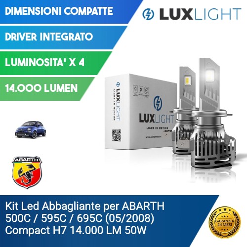 Kit Led Abbagliante per ABARTH 500C / 595C / 695C (05/2008) Compact H7 14.000 LM 50W