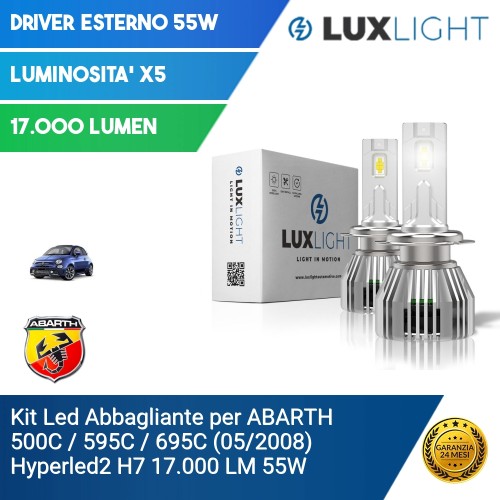 Kit Led Abbagliante per ABARTH 500C / 595C / 695C (05/2008) Hyperled2 H7 17.000 LM 55W