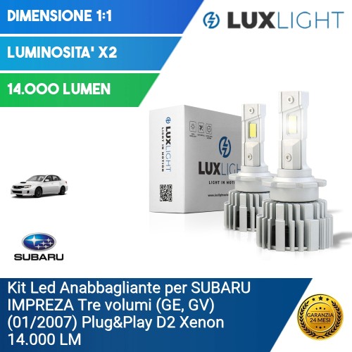 Kit Led Anabbagliante per SUBARU IMPREZA Tre volumi (GE, GV) (01/2007) Plug&Play D2 Xenon 14.000 LM