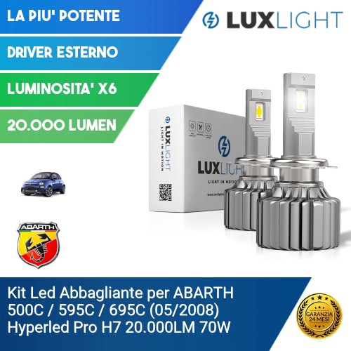 Kit Led Abbagliante per ABARTH 500C / 595C / 695C (05/2008) Hyperled Pro H7 20.000LM 70W