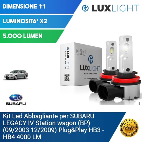 Kit Led Abbagliante per SUBARU LEGACY IV Station wagon (BP) (09/2003 12/2009) Plug&Play HB3 - HB4 4000 LM