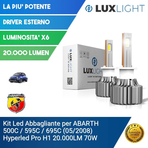 Kit Led Abbagliante per ABARTH 500C / 595C / 695C (05/2008) Hyperled Pro H1 20.000LM 70W