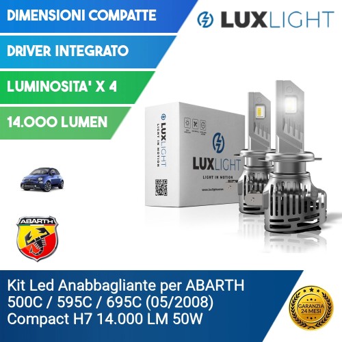 Kit Led Anabbagliante per ABARTH 500C / 595C / 695C (05/2008) Compact H7 14.000 LM 50W