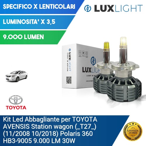 Kit Led Abbagliante per TOYOTA AVENSIS Station wagon (_T27_) (11/2008 10/2018) Polaris 360 HB3-9005 9.000 LM 30W