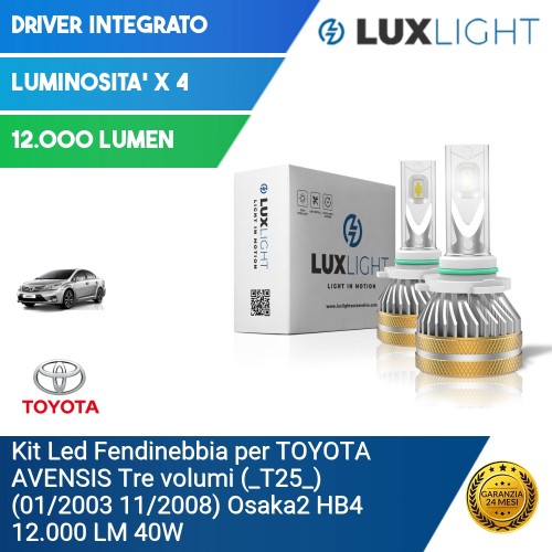 Kit Led Fendinebbia per TOYOTA AVENSIS Tre volumi (_T25_) (01/2003 11/2008) Osaka2 HB4 12.000 LM 40W