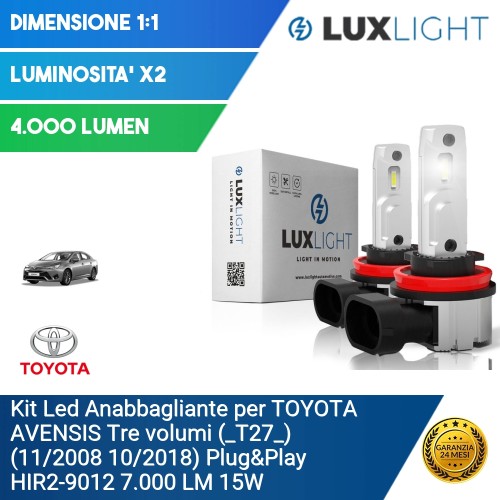 Kit Led Anabbagliante per TOYOTA AVENSIS Tre volumi (_T27_) (11/2008 10/2018) Plug&Play HIR2-9012 7.000 LM 15W