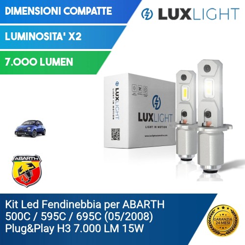 Kit Led Fendinebbia per ABARTH 500C / 595C / 695C (05/2008) Plug&Play H3 7.000 LM 15W