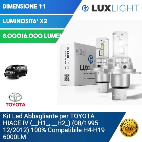 Kit Led Abbagliante per TOYOTA HIACE IV (__H1_, __H2_) (08/1995 12/2012) 100% Compatibile H4-H19 6000LM