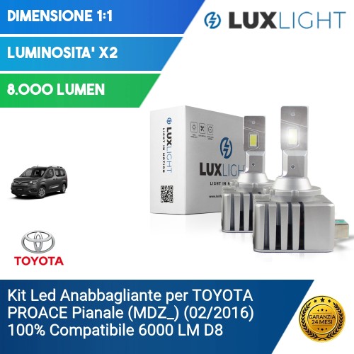 Kit Led Anabbagliante per TOYOTA PROACE Pianale (MDZ_) (02/2016) 100% Compatibile 6000 LM D8