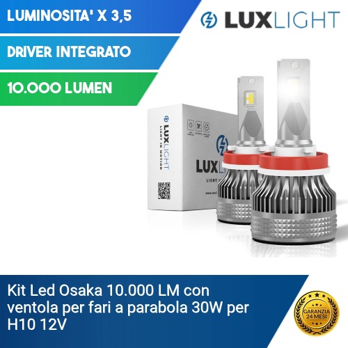 Kit Led Osaka 10.000 LM con ventola per fari a parabola 30W per H10 12V