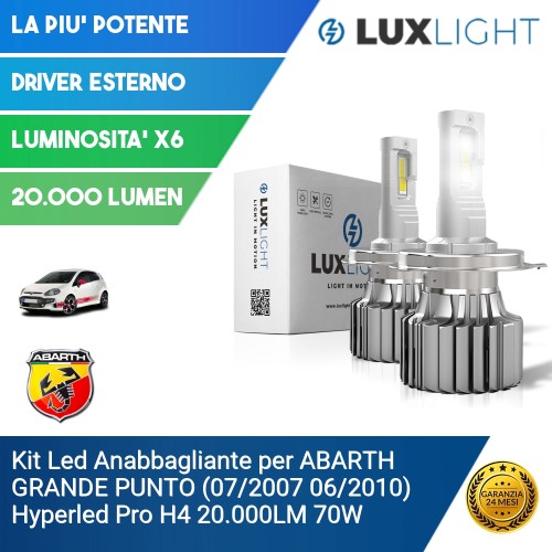 Kit Led Anabbagliante per ABARTH GRANDE PUNTO (07/2007 06/2010) Hyperled Pro H4 20.000LM 70W