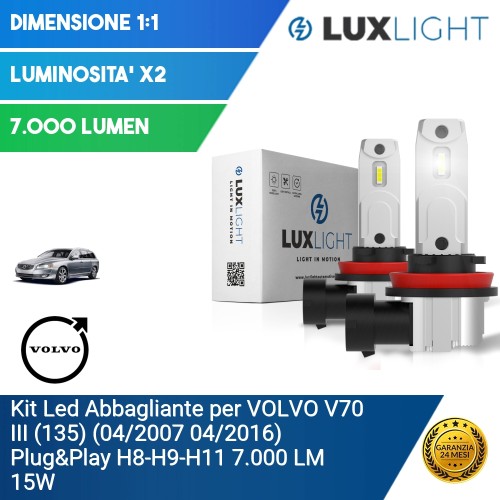 Kit Led Abbagliante per VOLVO V70 III (135) (04/2007 04/2016) Plug&Play H8-H9-H11 7.000 LM 15W