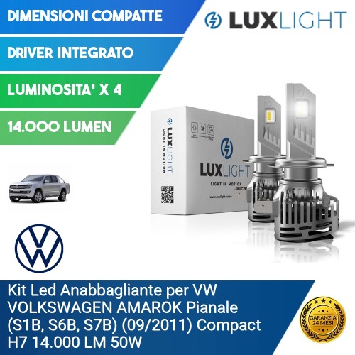 Kit Led Anabbagliante per VW VOLKSWAGEN AMAROK Pianale (S1B, S6B, S7B) (09/2011) Compact H7 14.000 LM 50W