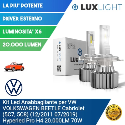 Kit Led Anabbagliante per VW VOLKSWAGEN BEETLE Cabriolet (5C7, 5C8) (12/2011 07/2019) Hyperled Pro H4 20.000LM 70W