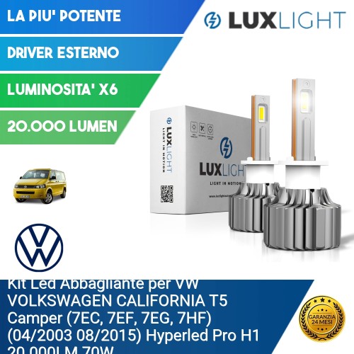 Kit Led Abbagliante per VW VOLKSWAGEN CALIFORNIA T5 Camper (7EC, 7EF, 7EG, 7HF) (04/2003 08/2015) Hyperled Pro H1 20.000LM 70W