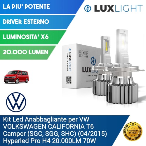 Kit Led Anabbagliante per VW VOLKSWAGEN CALIFORNIA T6 Camper (SGC, SGG, SHC) (04/2015) Hyperled Pro H4 20.000LM 70W