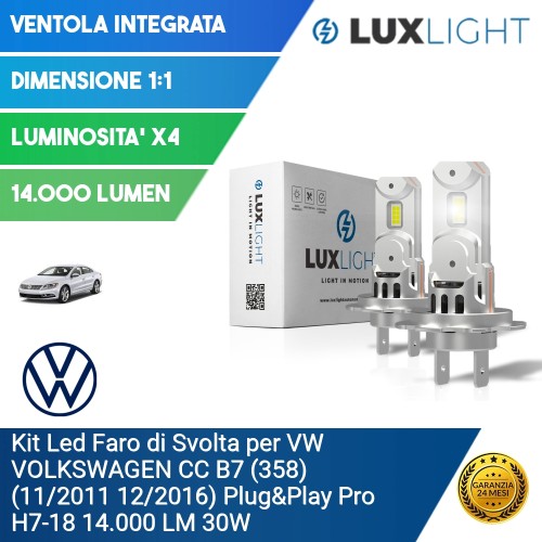 Kit Led Faro di Svolta per VW VOLKSWAGEN CC B7 (358) (11/2011 12/2016) Plug&Play Pro H7-18 14.000 LM 30W