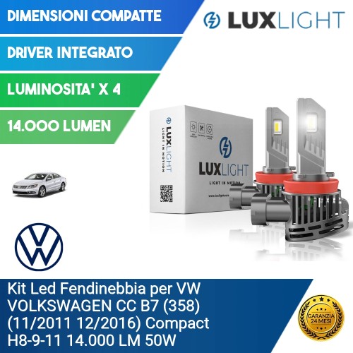 Kit Led Fendinebbia per VW VOLKSWAGEN CC B7 (358) (11/2011 12/2016) Compact H8-9-11 14.000 LM 50W