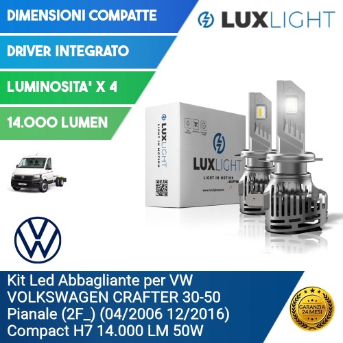 Kit Led Abbagliante per VW VOLKSWAGEN CRAFTER 30-50 Pianale (2F_) (04/2006 12/2016) Compact H7 14.000 LM 50W