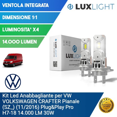 Kit Led Anabbagliante per VW VOLKSWAGEN CRAFTER Pianale (SZ_) (11/2016) Plug&Play Pro H7-18 14.000 LM 30W